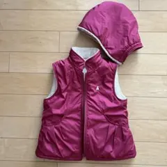 ピンク ベージュ　リバーシブル中綿ベスト 130cm フード付き