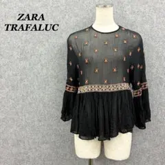 ZARA TRAFALUC エスニック刺繍 シアーブラウス 黒 S 古着のサムネイル