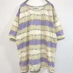 タルボット Tシャツ 花柄 クルーネック 半袖 ゆったり 黄紫緑 綿のサムネイル