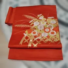 オレンジ色 花柄 名古屋帯