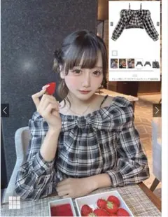 チェック柄ビッグリボンオフショルダートップス