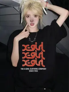 X-girl エックスガール 半袖　T-シャツ　3連ロゴ ブラックM 男女兼用