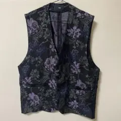 HARE ジャガード織 花柄 ボタニカル ベスト ジレ 総柄 黒×紫