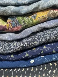 リメイク用着物　7枚まとめて　小紋　青系 植物花柄など