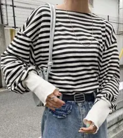 【FRIFUL】【SHEIN】ボーダー 長袖 Tシャツ レディース