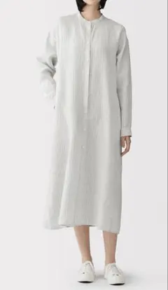 【美品】無印良品　リネン 洗いざらし 長袖シャツワンピース