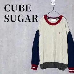 CUBE SUGAR 畦編みバルキーニット 長袖 星条旗刺繍 クレイジーパターン