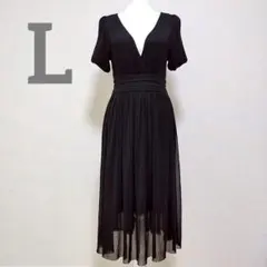 【スウィートマミー】授乳ロングチュールワンピース マタニティ　半袖　ブラック　L