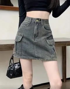 ダークグレー ミニスカート サイドポケット付き