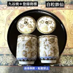 九谷焼登録商標＊金蘭手　白粒鉄仙　蓋付茶器　夫婦碗揃