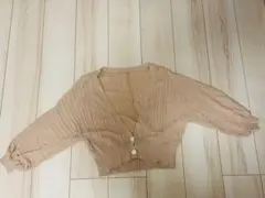 ベージュ リブ編み クロップドカーディガン