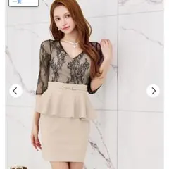 dazzystore カシュクールドッキングレースペプラム七分袖タイトミニドレス