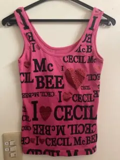CECIL McBEE セシルマクビー　ロゴ　ハート　ピンク　タンクトップ