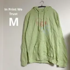 In Print We Trust 【M】黄緑　ハートプリント パーカー 裏起毛