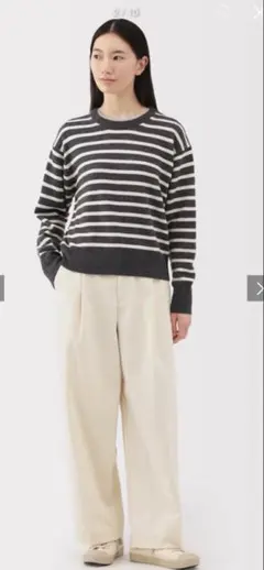 無印良品　縦横ストレッチ起毛タックワイドパンツ　S アイボリー