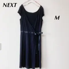 NEXT ネクスト　ワンピース　巻きスカート　カーディガン　リボン　黒　Mのサムネイル