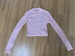 美品ピンクラメシアー長袖 クロップド トップス