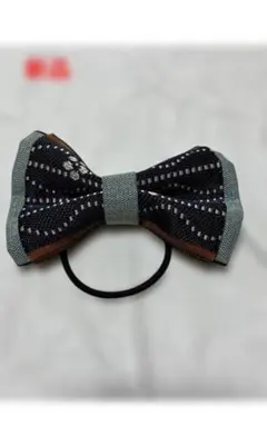 リボンヘアゴム 青系ストライプ