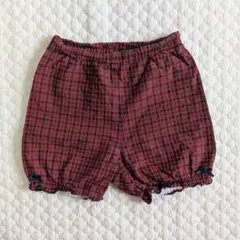 ファミリア　ブルマ　赤　チェック　サッカー生地　80 かぼちゃパンツ