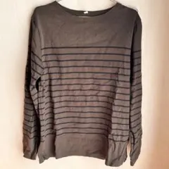 UNIQLO ストライプ 長袖カットソー　Lサイズ　カーキ　綿100