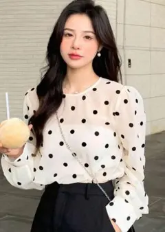 試着のみ★ドットシアーブラウスレディースM