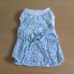 胴36 ハンドメイド 水玉柄ギャザーワンピース フリル袖#犬ワンピース