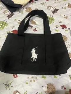 美品】RALPH LAURENキャンバストートビックポニー刺繍黒×グリーン