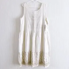 新品　タグ付き　ロング　ワンピース　刺繍　ナチュラル　ホワイト　　2way