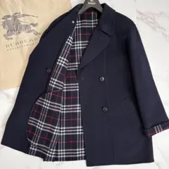 美品 バーバリーロンドン ダブルフェイス コート ノバチェック カシミヤ 38 バーバリー ピーコート ダブルフェイス ノバチェック カシミヤ混