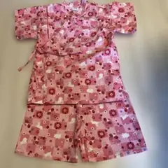 ピンク花柄ウサギプリント甚平 100
