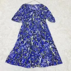 美品 ​セシカブルー 38 M チュニック ワンピース 花柄 青 紫 総柄 半袖のサムネイル