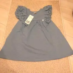 新品　プティマイン　水色　レースフリルカットワンピース