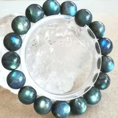 高品質【全体的両面シラー】天然石ラブラドライト約12.4㍉ブレス　男女兼用