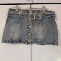 デニムブルー タイトスカート ビジュー付き