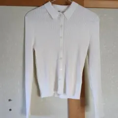 【送料込】UNIQLO メリノリブポロカーディガン 長袖 オフホワイト Mサイズ