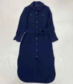 美品ポロ ラルフローレン クレープ シャツドレス ロングシャツワンピース
