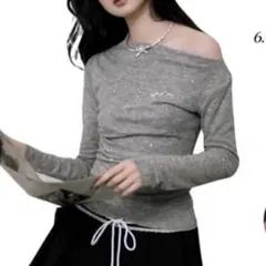 andwang off shoulder bijou tops grayのサムネイル