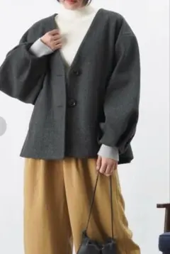 ウール ノーカラージャケット