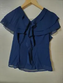 【新品】SHEIN ネイビー フリル付き 半袖シャツ M