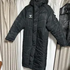 hummel フード付きブラックベンチコート