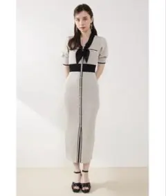 【森香澄さん着用】バイカラーパフスリーブタイトニットワンピースのサムネイル