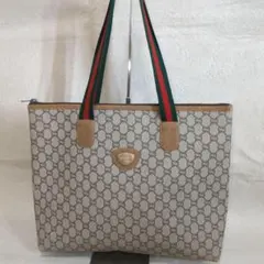 証明書付✨良品✨グッチ　pvc シェリーライン　トート　gg レザー　大容量 GUCCI オールドグッチ PVC×レザー シェリーライン 縦型 トートバッグ