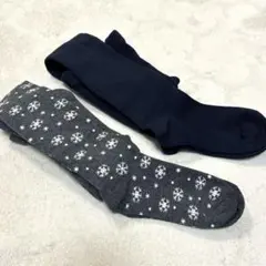 キッズタイツ 雪の結晶柄&無地　2点セット