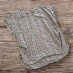 ドレスキップ　半袖ブラウス　チェック　ワールド　春夏　グレー　ブラック　Lサイズ