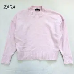 【ZARA】クルーネックニット セーター 長袖 ウール混 薄ピンク XS 秋冬