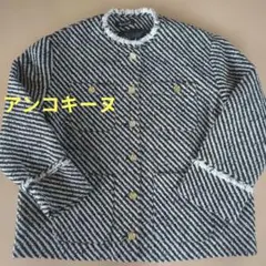 美品★アンコキーヌ シーリングスタンプボタンツイードジャケット ブラック柄 LL
