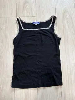 ブラック タンクトップ チェック柄トリミング