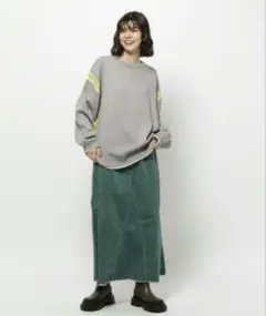 るる様専用【ニコアンド】ホニョコールペインタースカート　グリーン　コーデュロイ