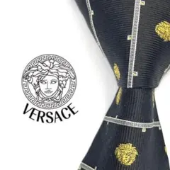 VERSACE ネクタイ ネイビー ゴールド メデューサ総柄 ジャガード 