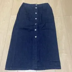 GU ボタン付きデニムロングスカート ダークブルー